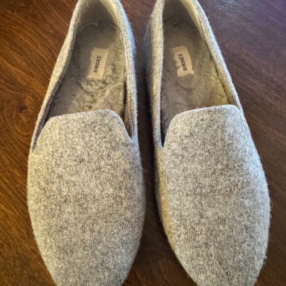 Birdies The Starling Gray Wool Faux Fur Loafers Size 6 - Picture 1 of 9